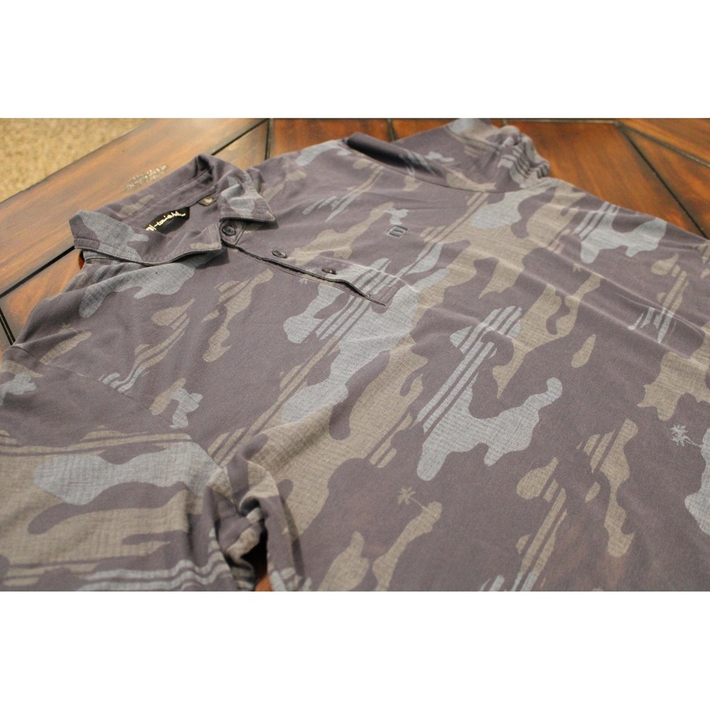 TravisMathew Polo Shirt Mens Large Gray Camo Pima Cotton Golf Performance
